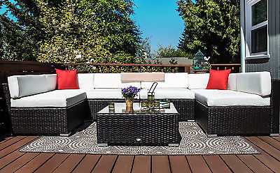 Rattan Furniture Set 7 PCS Sofa Garden Outdoor Patio PE Wicker Cushioned Lawn