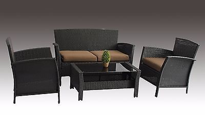 4PCS Outdoor Patio Rattan Wicker Chair Sofa Table Set Garden Furniture Cushioned