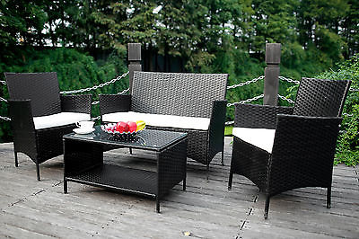 4PCS Outdoor Rattan Wicker Patio Set Garden Lawn Rattan Sofa Furniture Cushioned