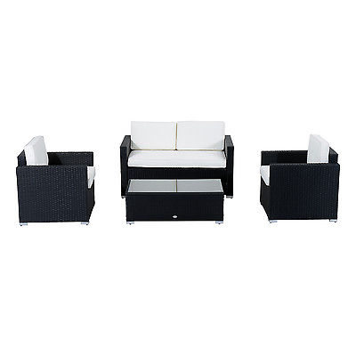 Rattan 4 PC Furniture Set Outdoor Patio Garden Sectional PE Wicker Cushion Sofa